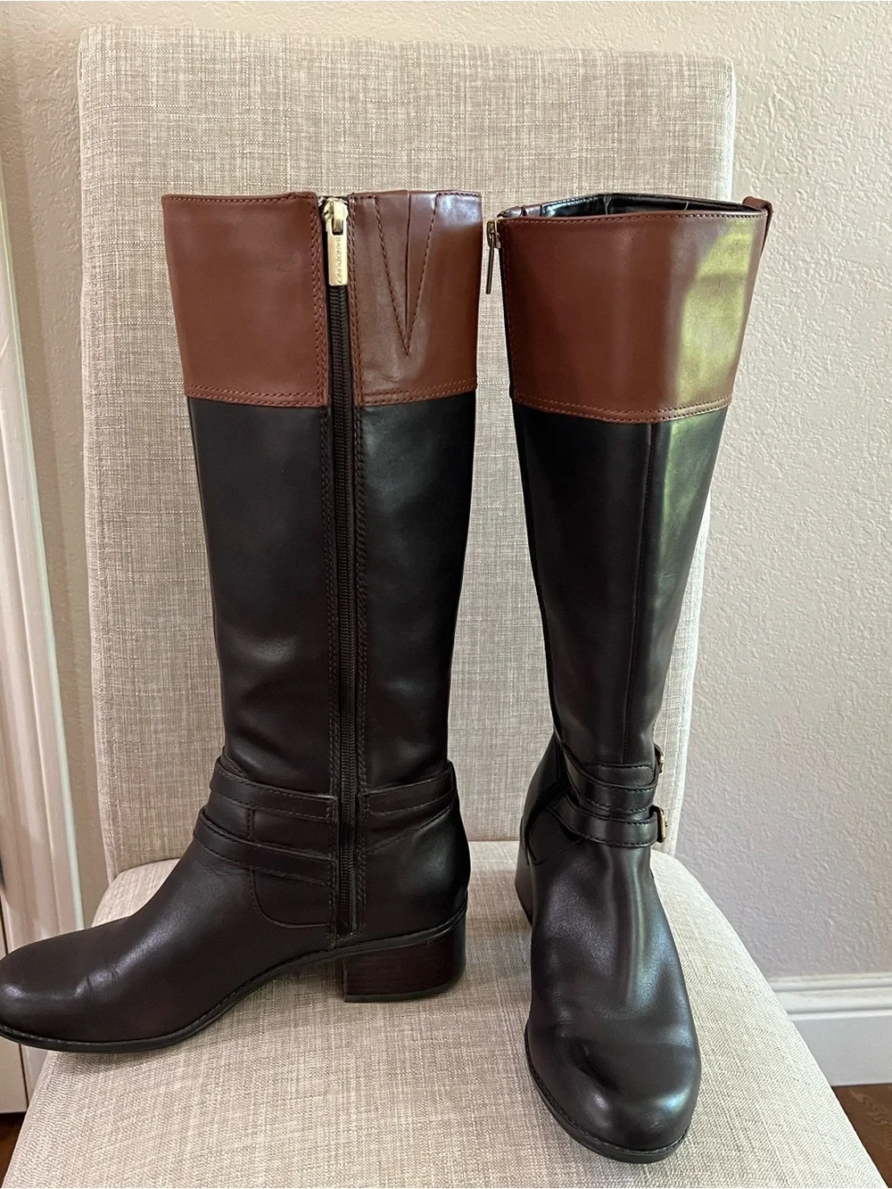 Bandolino Carlotta two-tone leather riding boots- Black and Brown